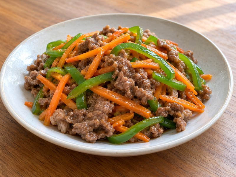 牛肉とにんじんの細切り炒めの完成イメージ
