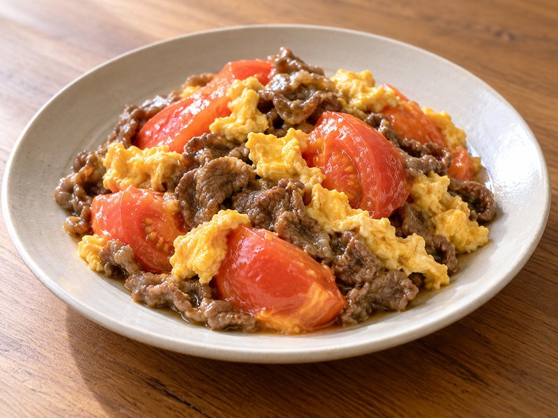 牛肉とトマトのオイスター炒めの完成イメージ