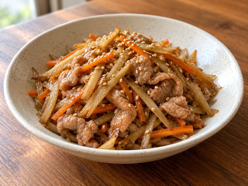 豚こまとごぼうのきんぴら炒めの完成イメージ