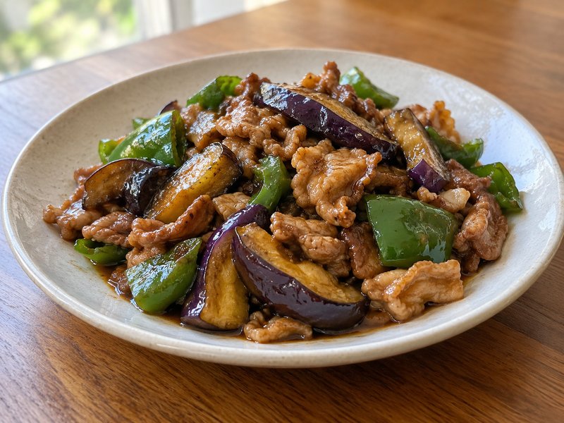 豚肉となすの甜麺醤炒めの完成イメージ