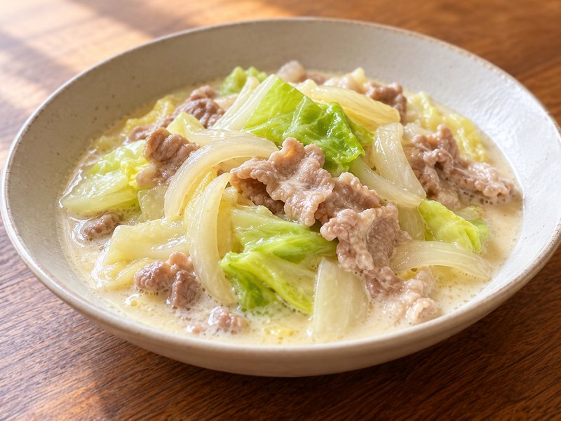 豚こまとキャベツのクリーム煮の完成イメージ