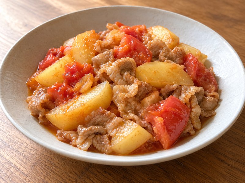 豚こまとじゃがいものトマト炒めの完成イメージ