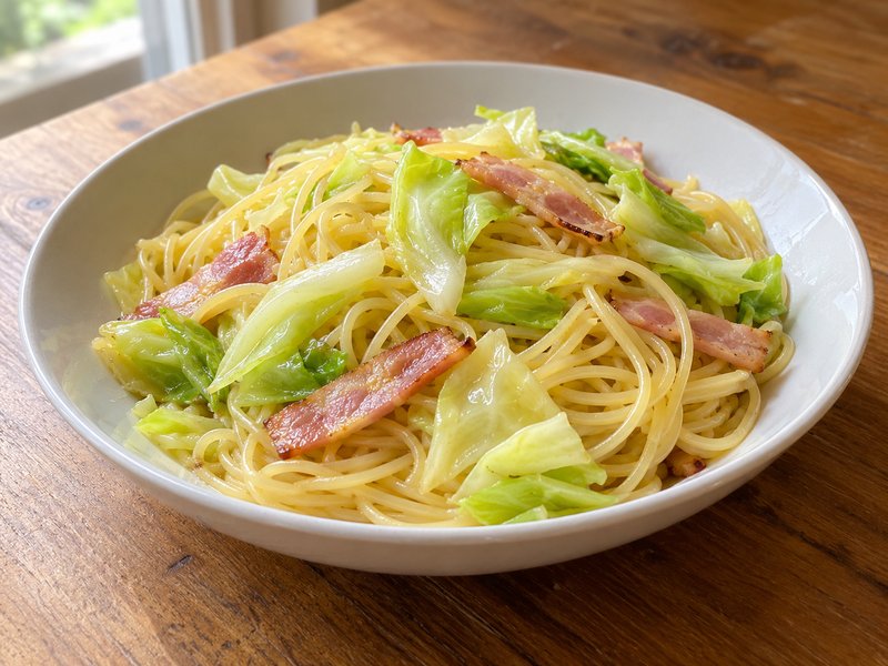 キャベツとベーコンのスパゲッティの完成イメージ