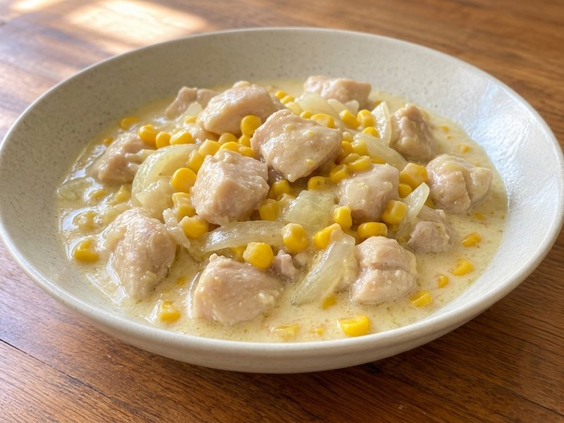 鶏むねのコーンクリーム煮の完成イメージ