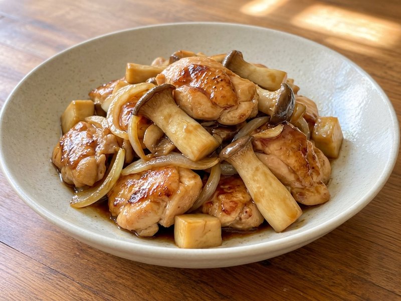 鶏むねとエリンギのオイスター照り焼きの完成イメージ