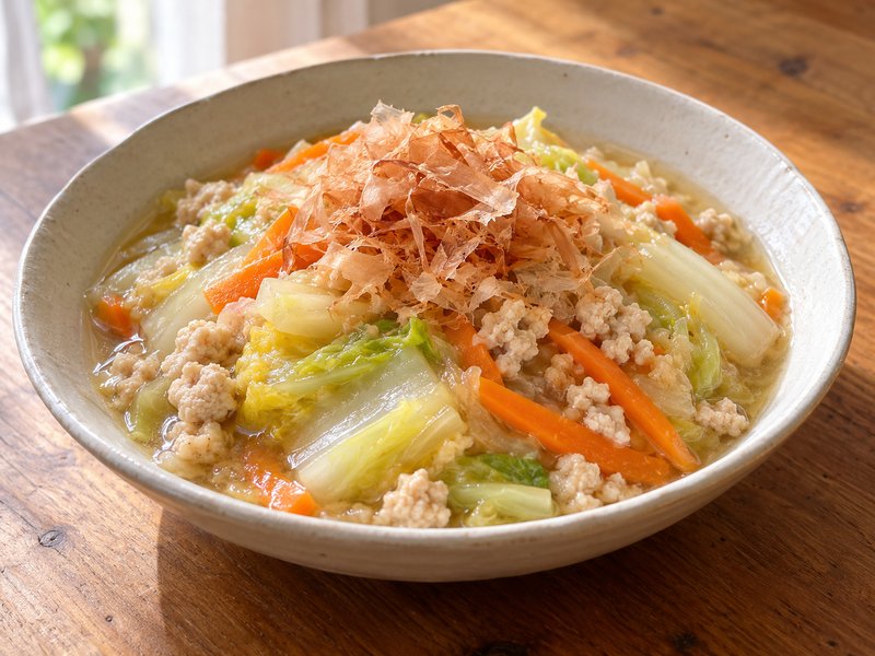 鶏ひき肉と白菜の塩とろみ煮の完成イメージ