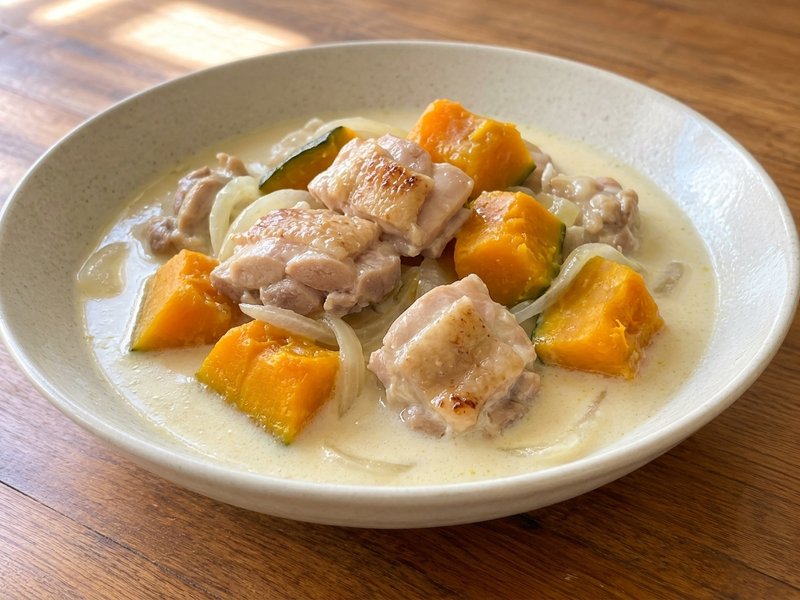 鶏ももとかぼちゃのクリーム煮の完成イメージ