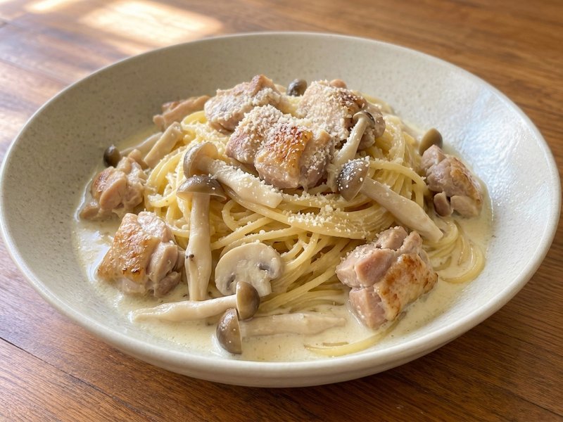 鶏ももときのこのクリームパスタの完成イメージ