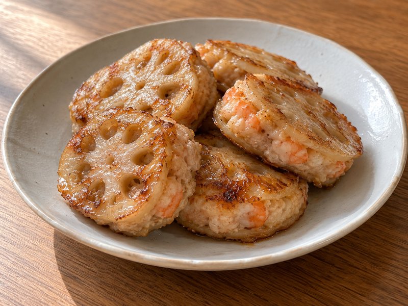 えびとれんこんのはさみ焼きの完成イメージ