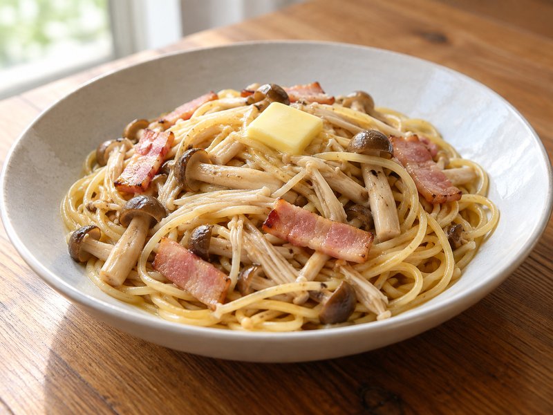 ベーコンときのこの和風パスタの完成イメージ