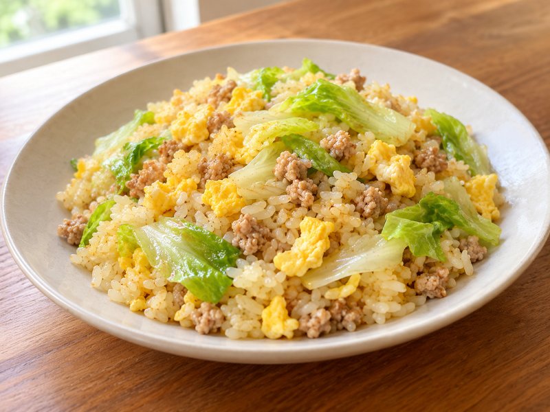 レタスとひき肉のチャーハンの完成イメージ