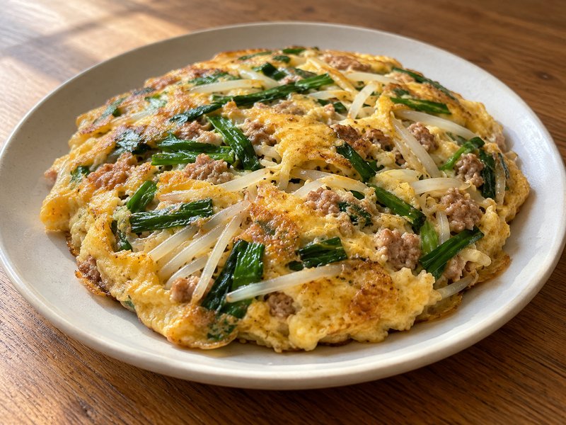 豚ひき肉ともやしの中華オムレツの完成イメージ