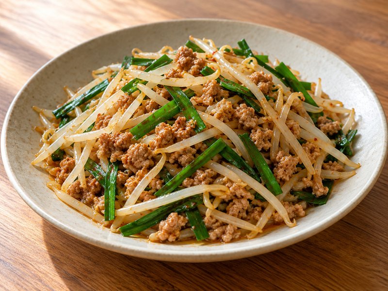 豚ひき肉ともやしのピリ辛炒めの完成イメージ