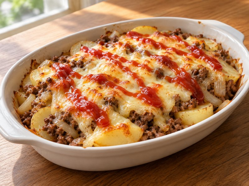 じゃがいもとひき肉のチーズ焼きの完成イメージ