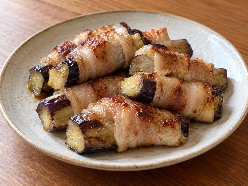 なすの豚バラ巻き焼きの完成イメージ