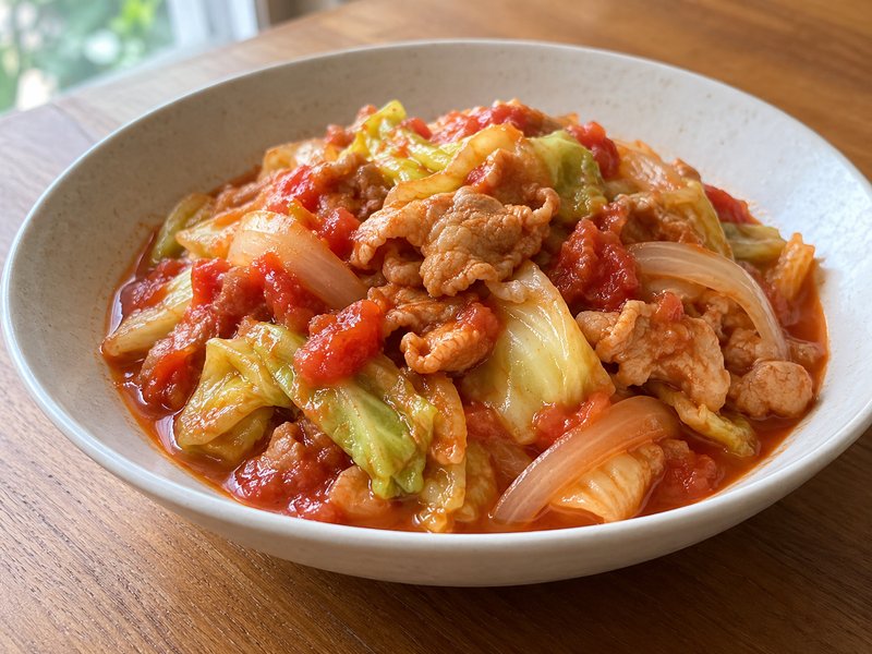 豚こまとキャベツのトマト煮の完成イメージ