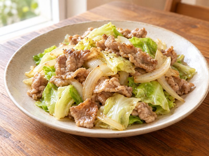 豚こまとキャベツのしょうが塩炒めの完成イメージ