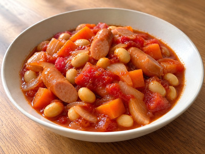 ウインナーと大豆のトマト煮の完成イメージ