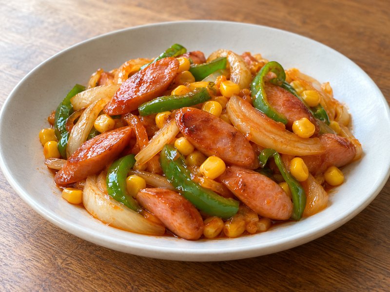ウインナーと野菜のケチャップ炒めの完成イメージ