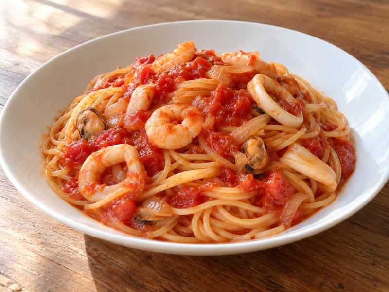シーフードのトマトパスタの完成イメージ