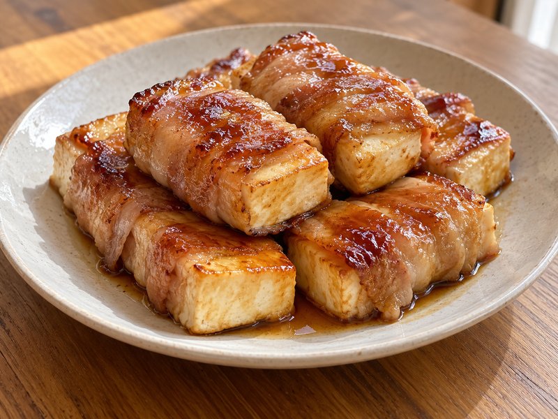 豆腐の豚肉巻き照り焼きの完成イメージ