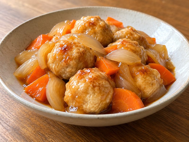 豆腐入り鶏だんごの甘酢あんの完成イメージ