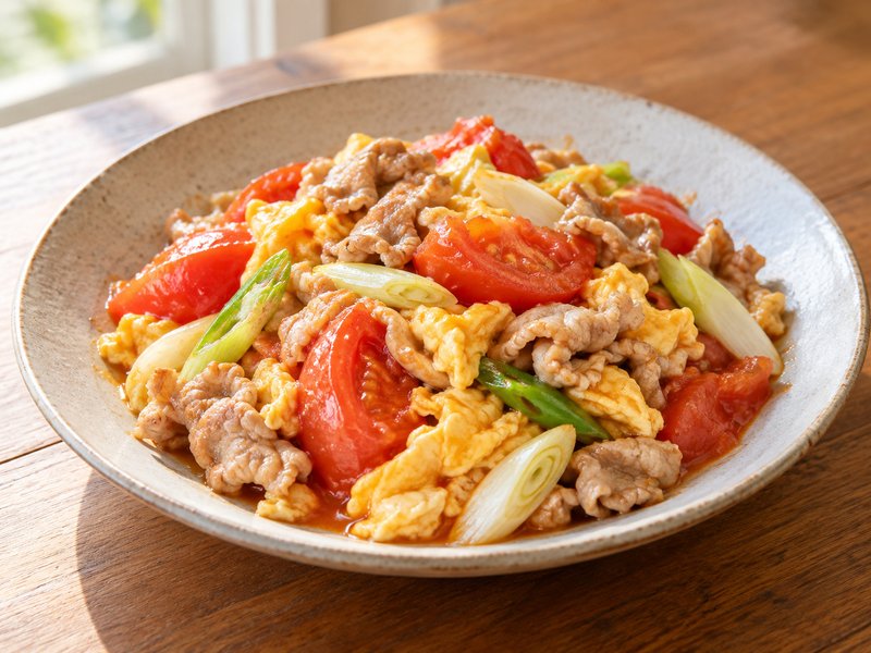 豚肉とトマトの卵炒めの完成イメージ
