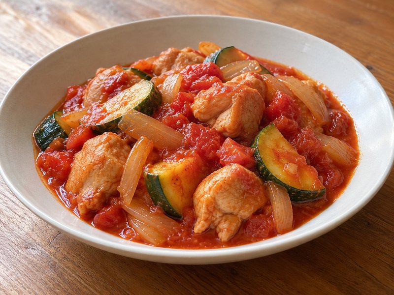 鶏とズッキーニのトマト煮の完成イメージ