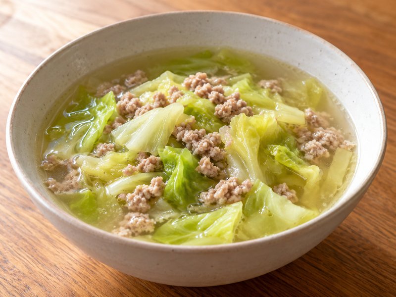 キャベツと豚ひき肉の塩スープの完成イメージ