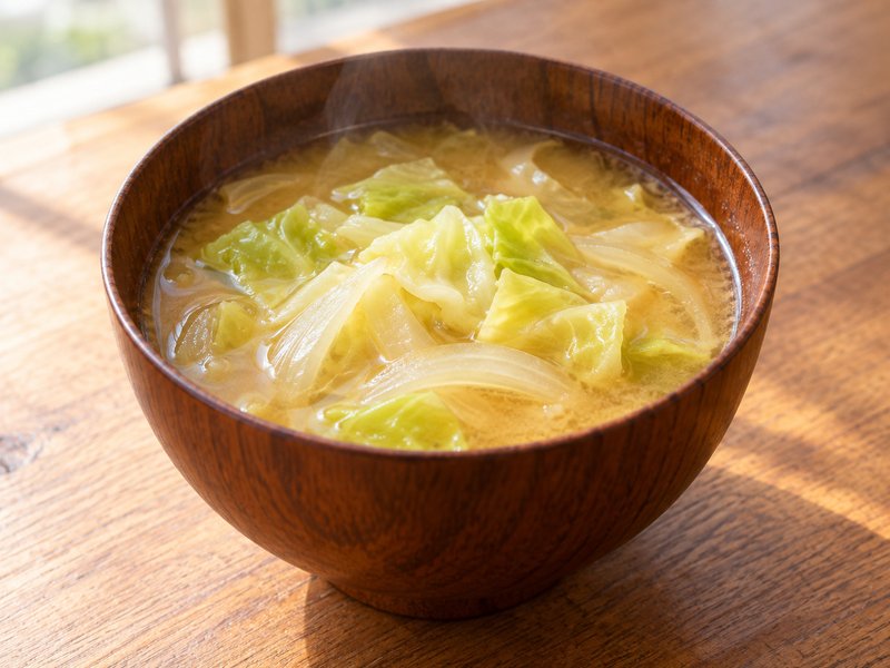 キャベツと玉ねぎの味噌汁の完成イメージ
