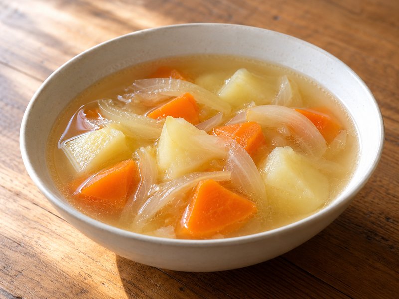 にんじんとじゃがいもの塩スープの完成イメージ