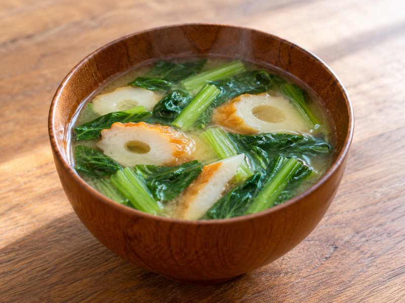 ちくわと小松菜の味噌汁の完成イメージ