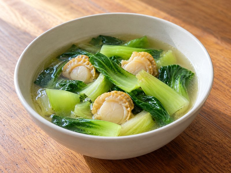 チンゲン菜とほたての中華スープの完成イメージ