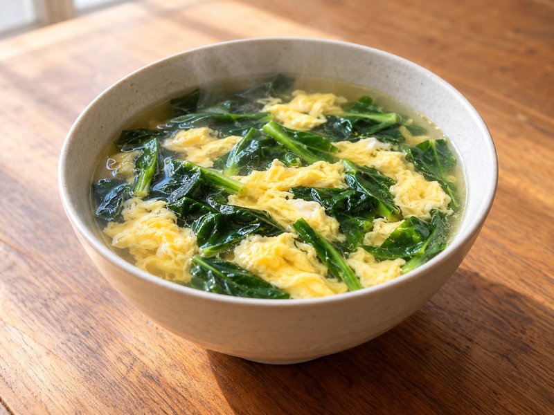 冷凍ほうれん草と卵の中華スープの完成イメージ