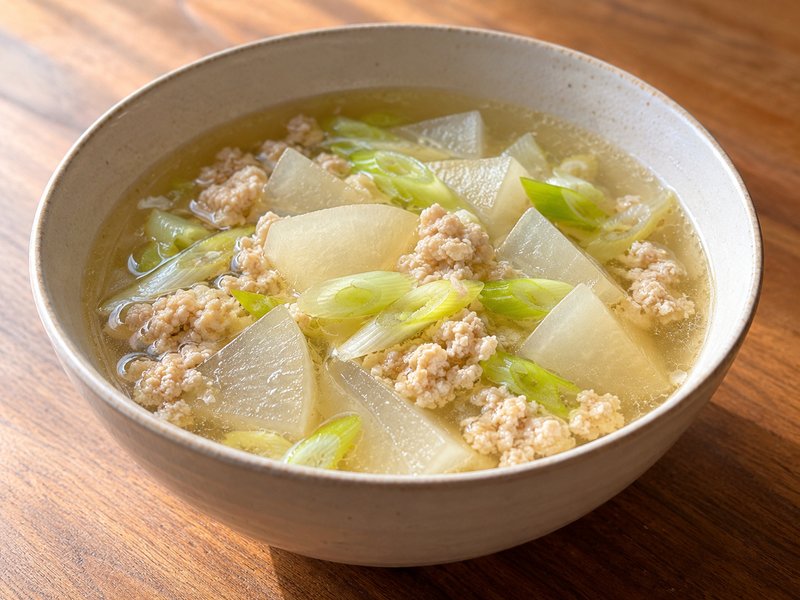 大根と鶏ひき肉の中華スープの完成イメージ