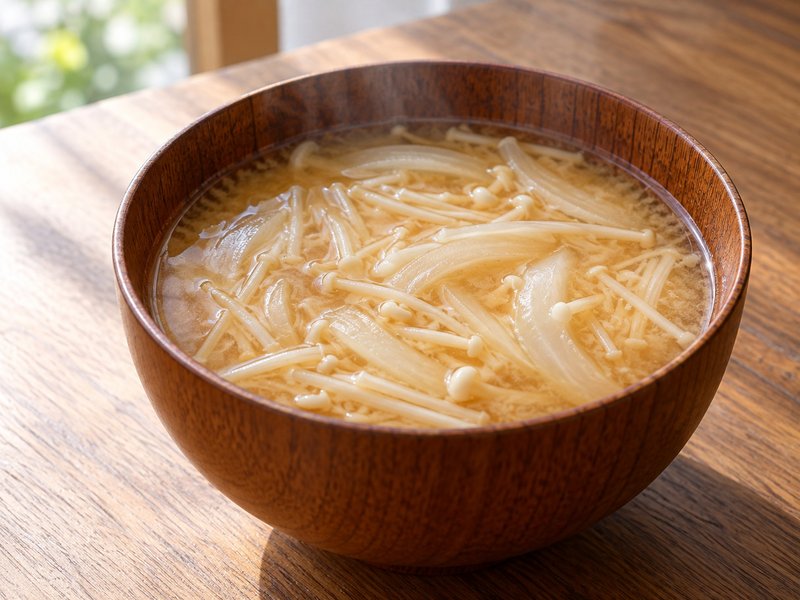 えのきと玉ねぎの味噌汁の完成イメージ