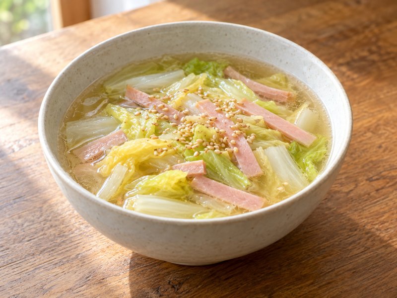 白菜とハムの中華スープの完成イメージ