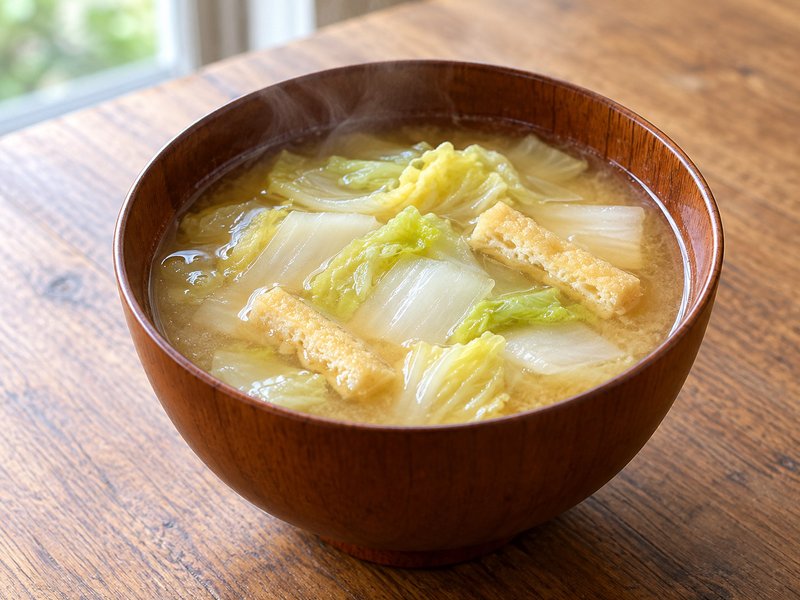 白菜と油揚げの味噌汁の完成イメージ