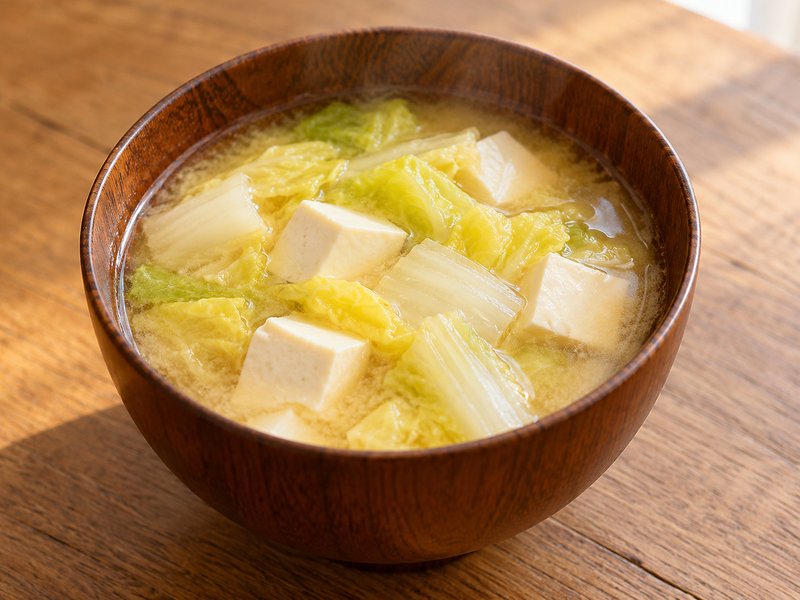 白菜と豆腐の味噌汁の完成イメージ