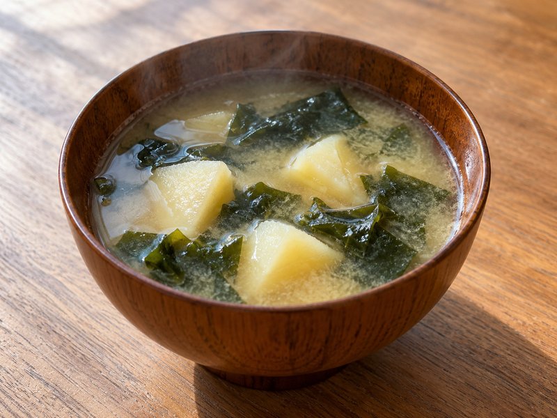 じゃがいもとわかめの味噌汁の完成イメージ