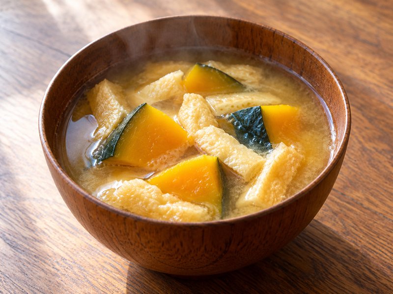 かぼちゃと油揚げの味噌汁の完成イメージ