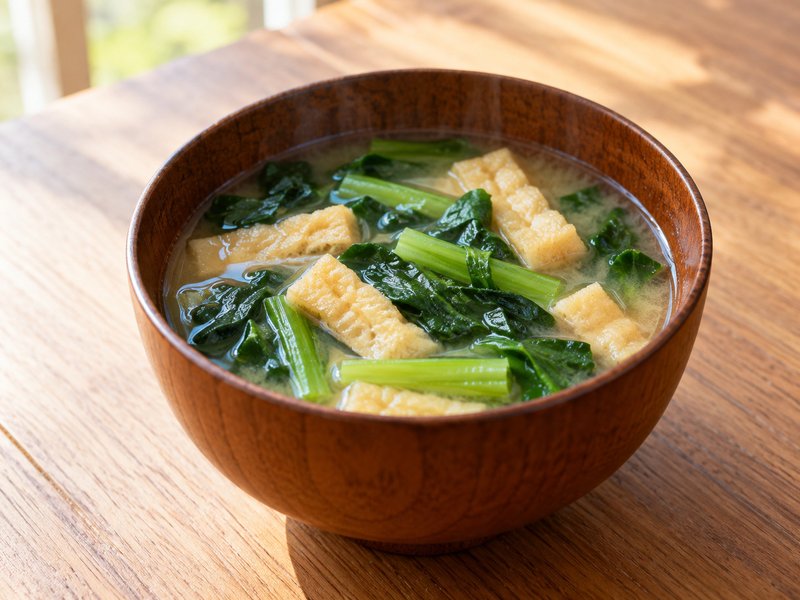 小松菜と油揚げの味噌汁の完成イメージ