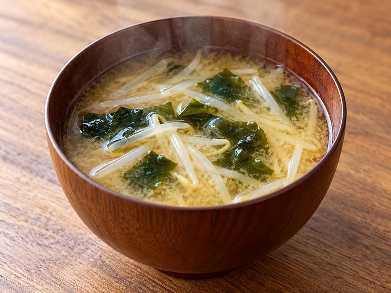 もやしとわかめの味噌汁の完成イメージ