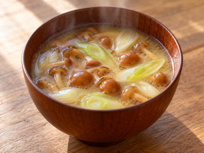 なめこと長ねぎの味噌汁の完成イメージ