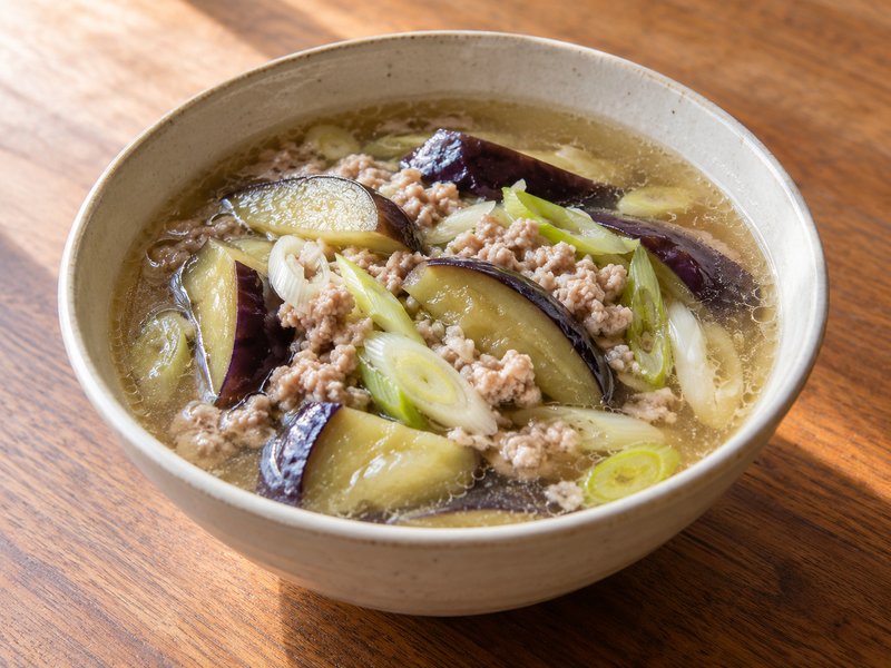なすと豚ひき肉の中華スープの完成イメージ