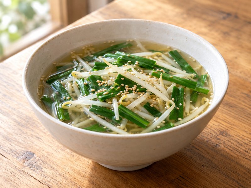 にらともやしの中華スープの完成イメージ