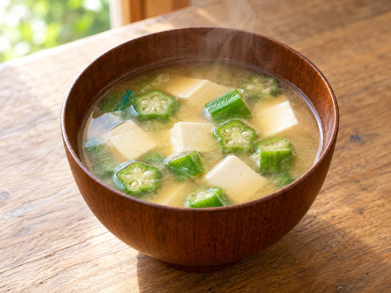 オクラと豆腐の味噌汁の完成イメージ