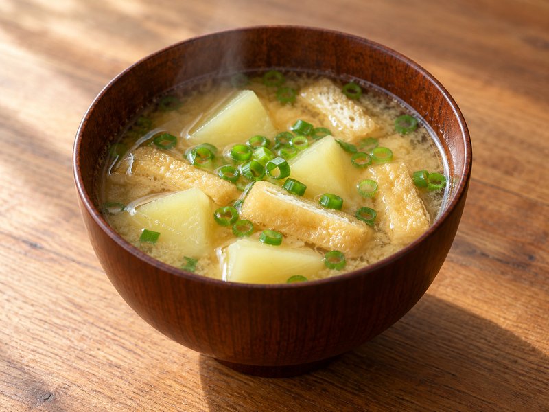 じゃがいもと油揚げの味噌汁の完成イメージ