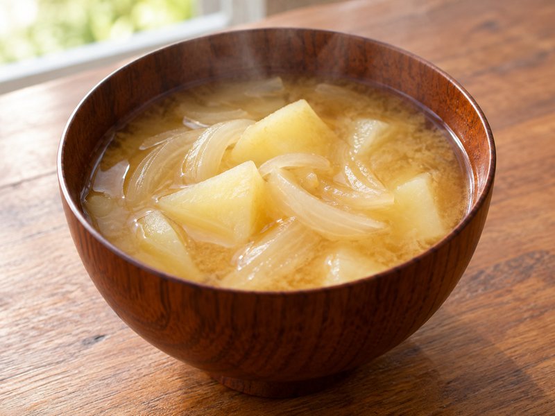 じゃがいもと玉ねぎの味噌汁の完成イメージ