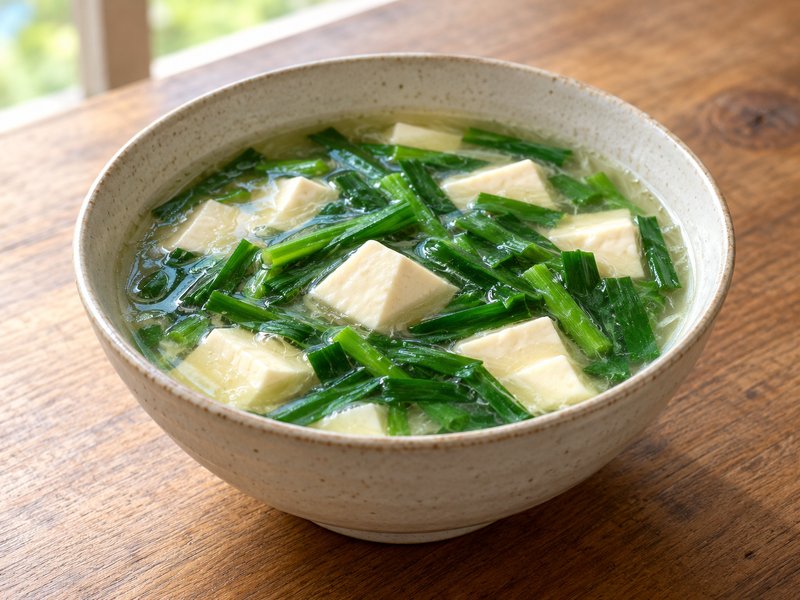 豆腐とにらのとろみスープの完成イメージ